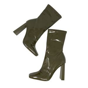 Aldo Fidella Faux Patent Leather Ankle Bootie Olive Green Size 7.5 NWT $140 MSRP